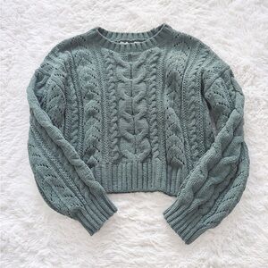 Pink Rose Green Cable Knit Sweater